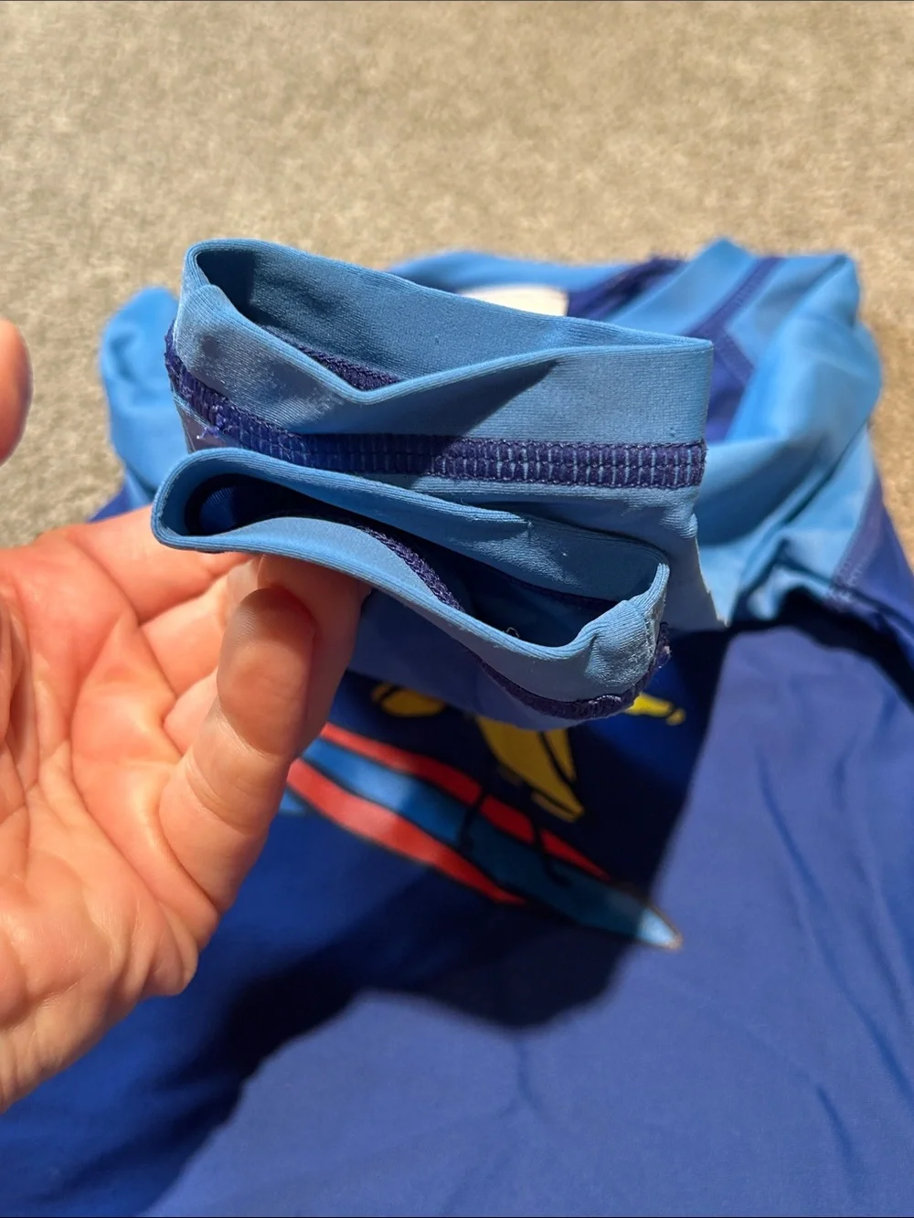 Hanna Andersson Navy and Light Blue Long-Sleeve Rashguard with Surfing Banana